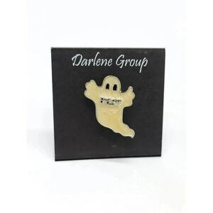 NOS Halloween White Enamel BEST Ghost Silver Tone Darlene Group Pin Brooch